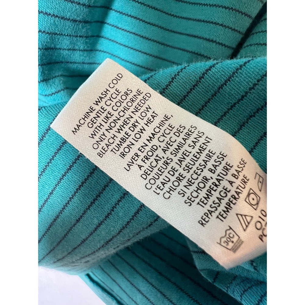 Calvin Klein Mens 90s Preppy Teal Green Striped Short Sleeve Cotton Polo‎ Large - Picture 6 of 7